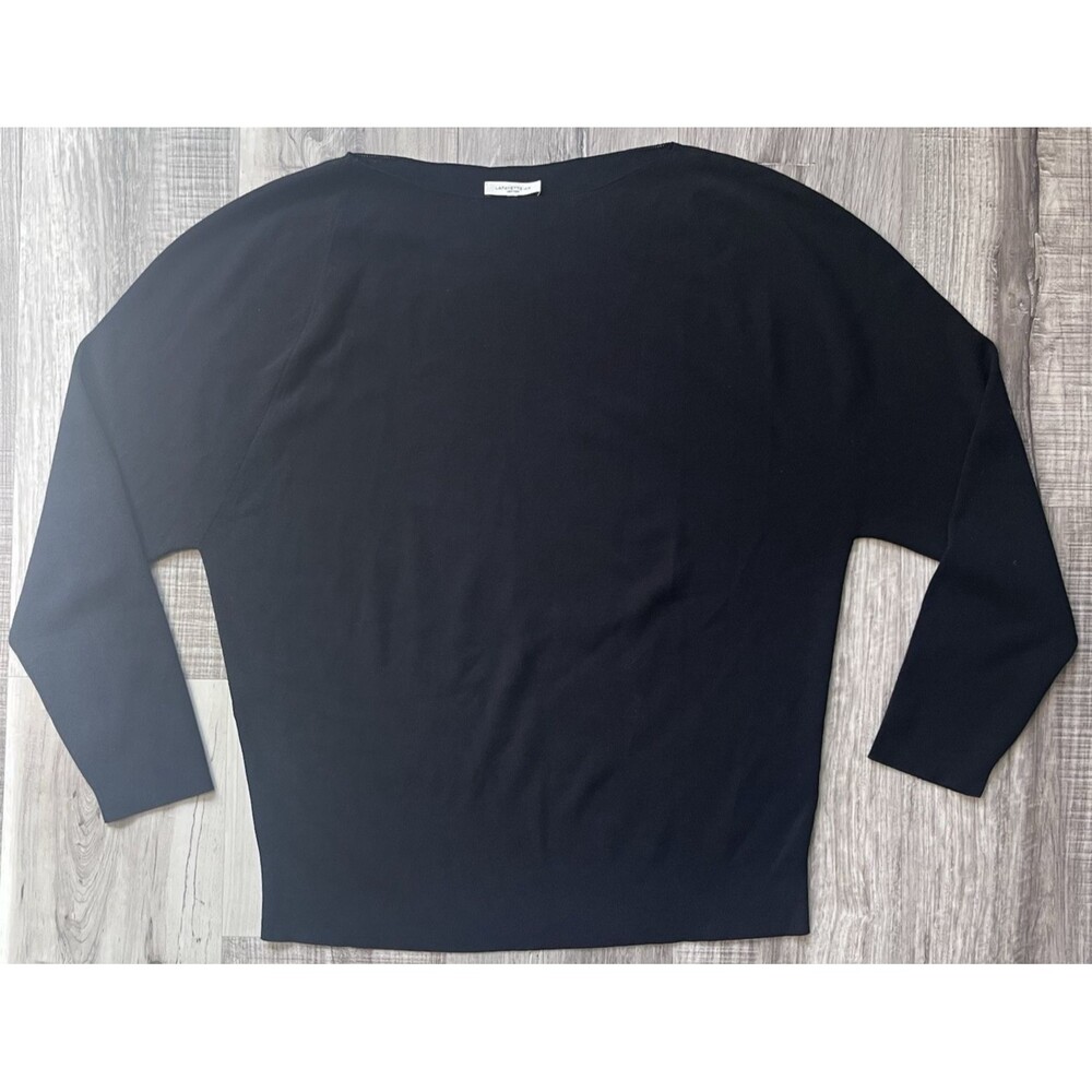 Lafayette 148 Womens Medium Black Knit Sweater Boat Neck Classic Quiet Luxury
